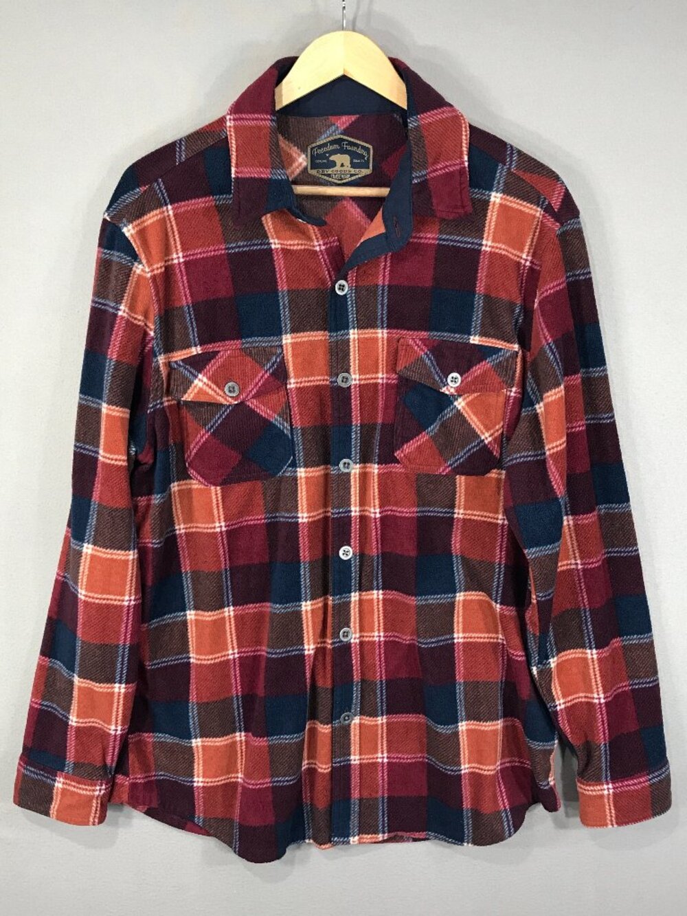 Freedom Foundry Shirt Men's Large Red Orange Plaid Soft Button Down Long Sleeve